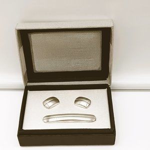 Sicura Cufflink & Tie Clip Set. Dule Silver Men's Gift Set for Dad